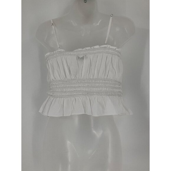 Madewell White Smocked Button-Down Peplum Top Small 100% Cotton Tank READ - Picture 14 of 15